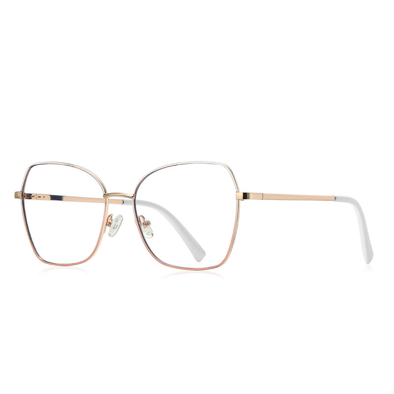 Enamel Browline Metal Butterfly Spring Hinge Blue Light Blocking Glasses in Light Gold with White Enamel