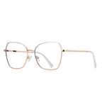 Enamel Browline Metal Butterfly Spring Hinge Blue Light Blocking Glasses in Light Gold with White Enamel