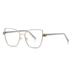 Geometric Metal Cat Eye Blue Light Blocking Glasses in Silver Grey &amp; Gold