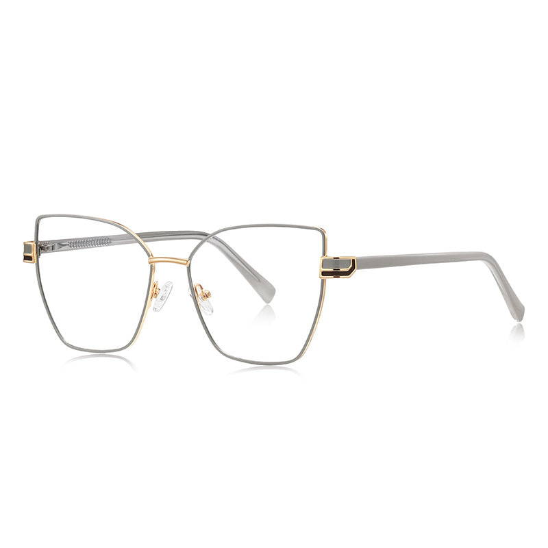 Geometric Metal Cat Eye Blue Light Blocking Glasses in Silver Grey &amp; Gold