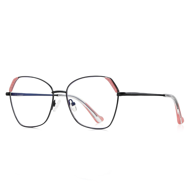Fluted Corner Metal Butterfly Spring Hinge Blue Light Blocking Glasses in Matte Black and Blush Pink with Pink Marble Tips