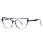 Pyramid Stud Cat Eye Blue Light Blocking Glasses in Translucent Purple Violet &amp; Rose with Navy Temples
