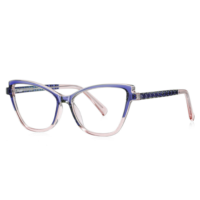 Pyramid Stud Cat Eye Blue Light Blocking Glasses in Translucent Purple Violet &amp; Rose with Navy Temples