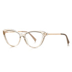 Baguette Crystal Cat Eye Blue Light Blocking Glasses in Champagne Nude