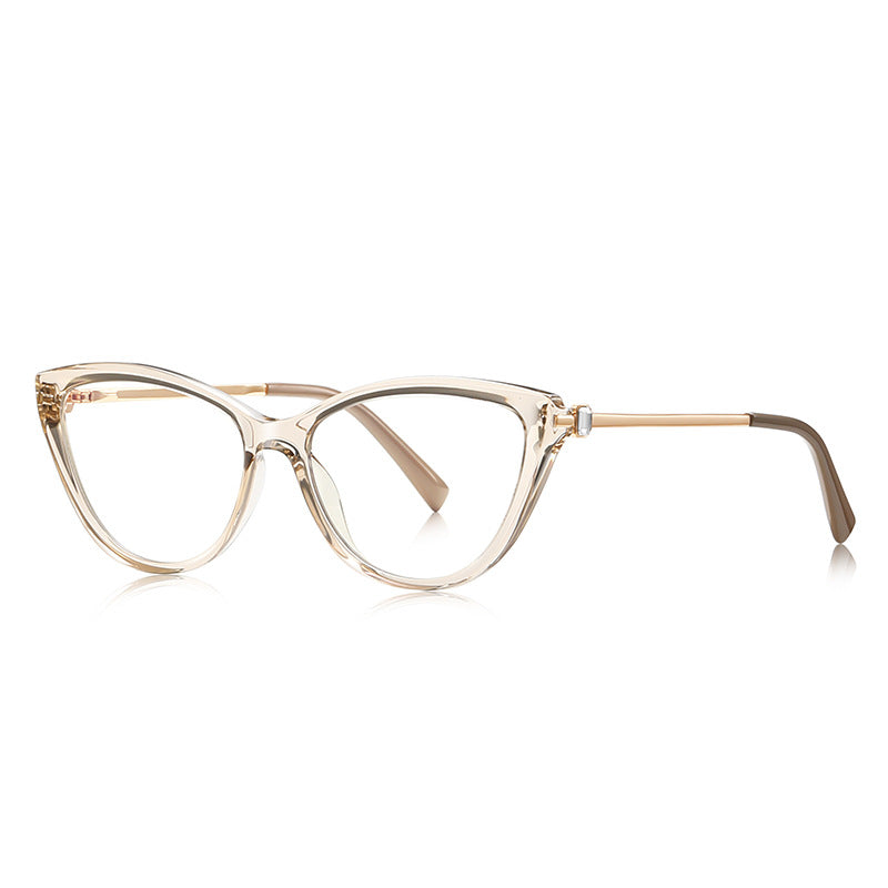 Baguette Crystal Cat Eye Blue Light Blocking Glasses in Champagne Nude