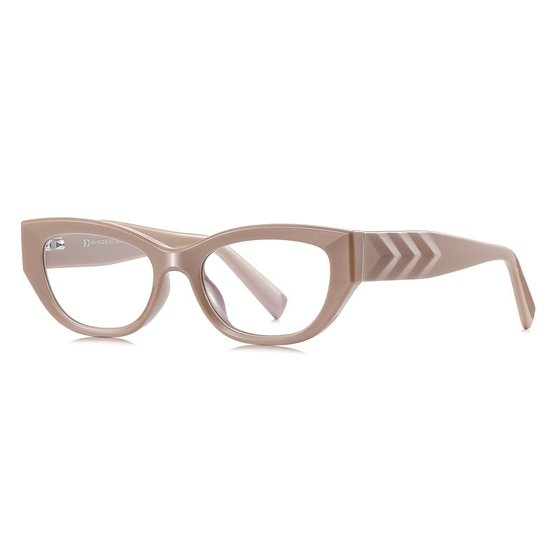 Chevron Temple Cat Eye Blue Light Blocking Glasses in Champagne Caramel Tan