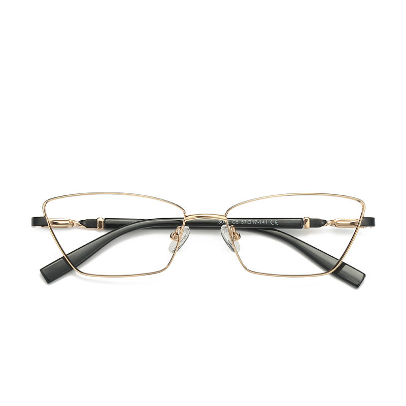 Contrast Sleeve Metal Cat Eye Blue Light Blocking Glasses in Gold with Black