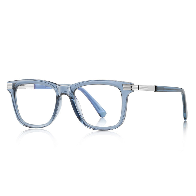 Fluted Temple Square Blue Light Blocking Glasses in Slate Blue with Silver Hardware