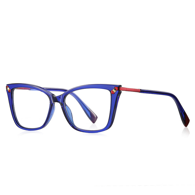 Pyramid Rivet Cat Eye Blue Light Blocking Glasses in Royal Indigo Blue