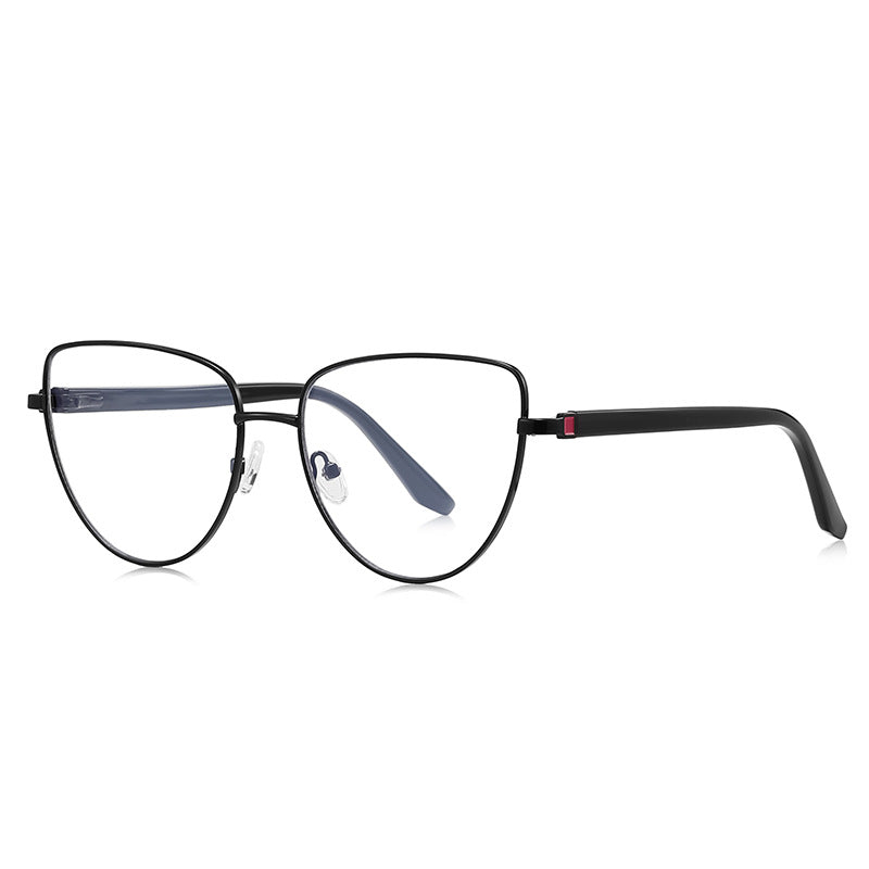 Ladder Temple Metal Cat Eye Blue Light Blocking Glasses in Matte Black with Black Enamel Rim