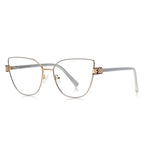 Diamond-Cut Hinge Cat Eye Blue Light Blocking Glasses in Platinum Grey with Gold Hardware