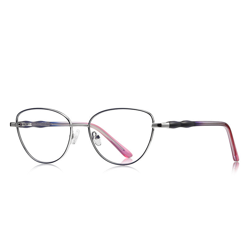 Bamboo Joint Oval Blue Light Blocking Glasses in Silver with Grey/Pink Gradient Temples