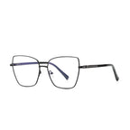 Chevron Band Metal Cat Eye Spring Hinge Blue Light Blocking Glasses in Solid Matte Black with Chevron Temples