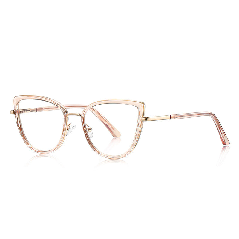 Metal Bridge Cat Eye Blue Light Blocking Glasses in Blush Pink