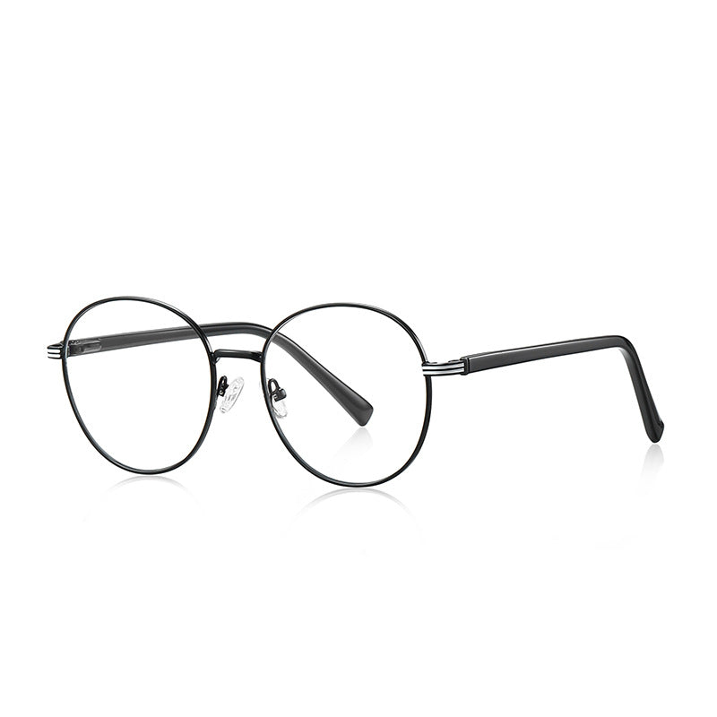 Banded Hinge Metal Round Blue Light Blocking Glasses in Solid Matte Black
