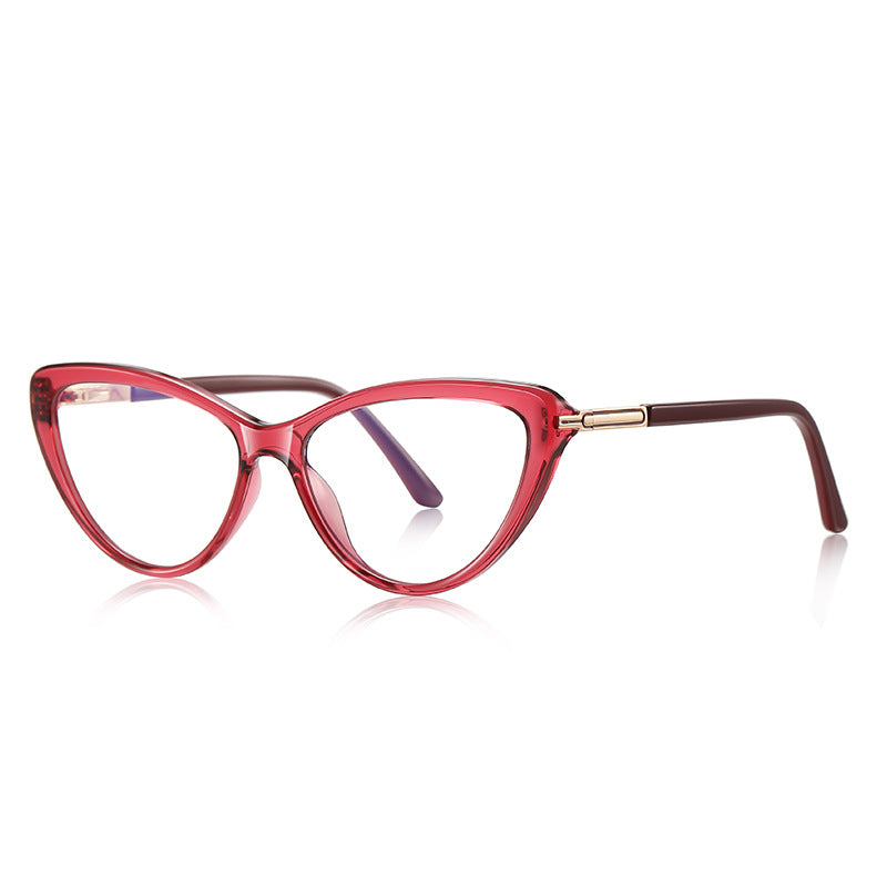 Gold Bar Temple Cat Eye Blue Light Blocking Glasses in Crimson Red & Gold