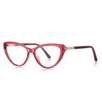 Gold Bar Temple Cat Eye Blue Light Blocking Glasses in Crimson Red & Gold