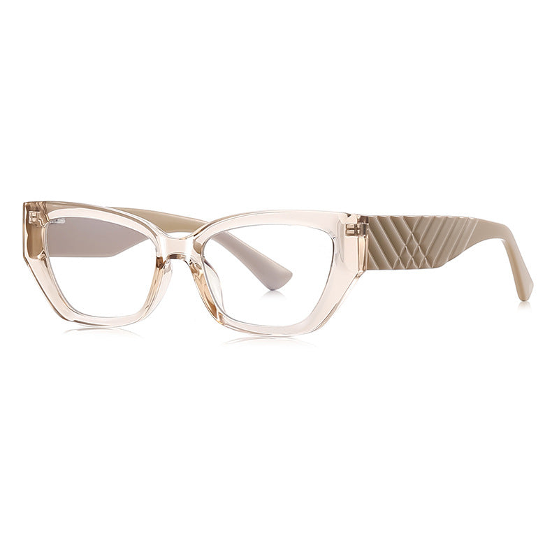 Chevron Quilted Cat Eye Blue Light Blocking Glasses in Translucent Beige Taupe
