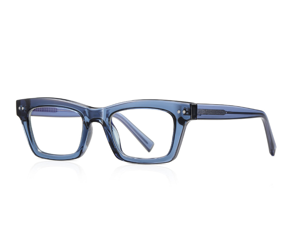 Dual Rivet Rectangle Blue Light Blocking Glasses in Slate Blue