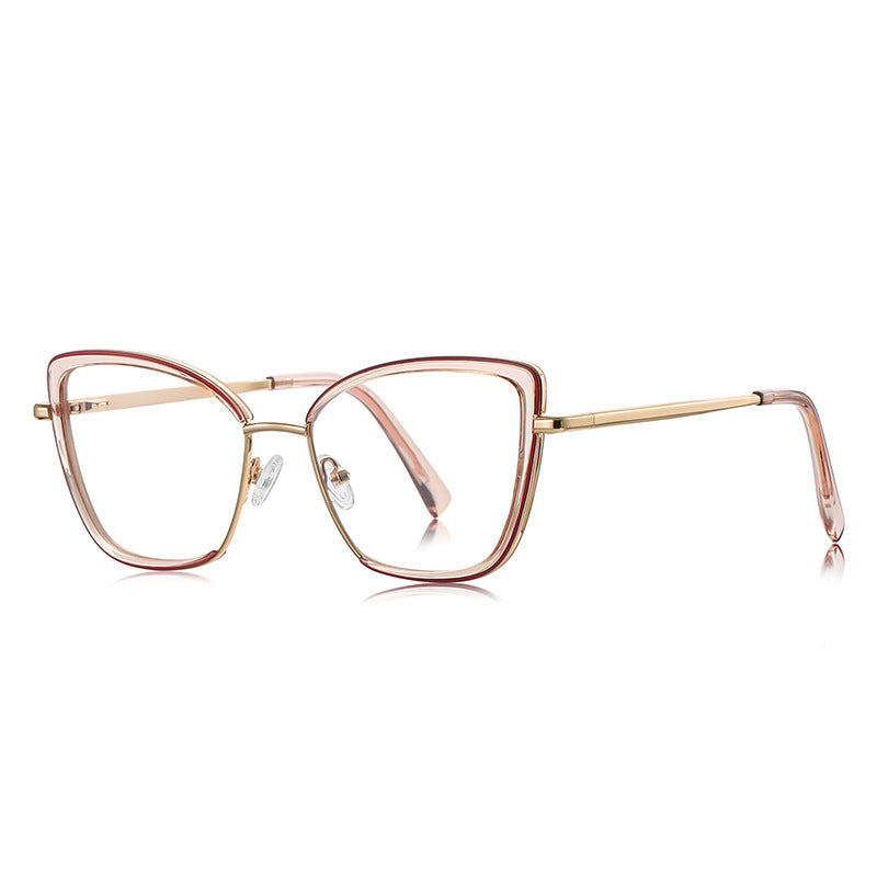 Acetate Liner Cat Eye Blue Light Blocking Glasses in Gold with Rose Pink Liner