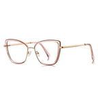 Acetate Liner Cat Eye Blue Light Blocking Glasses in Gold with Rose Pink Liner