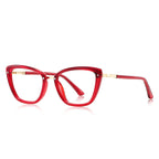 Gold Brow Trim Cat Eye Blue Light Blocking Glasses in Crimson Ruby Red
