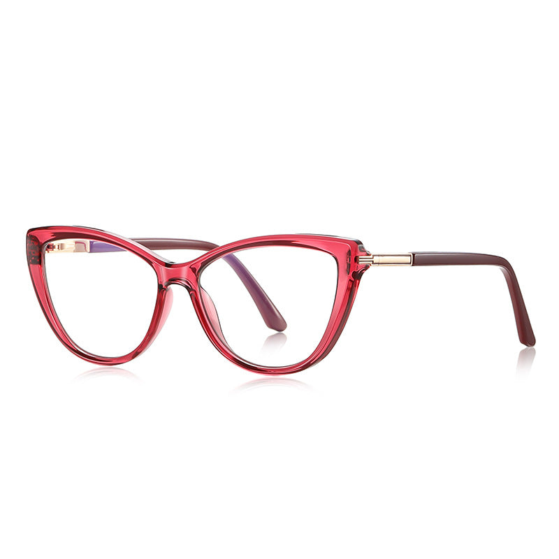 T-Bar Cat Eye Blue Light Blocking Glasses in Crimson Red & Gold