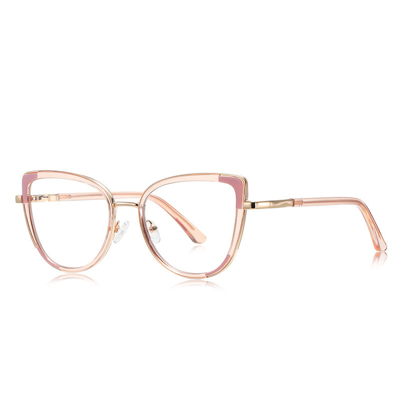Triangle Accent Cat Eye Blue Light Blocking Glasses in Rose Gold with Dusty Rose Pink Triangle Accents