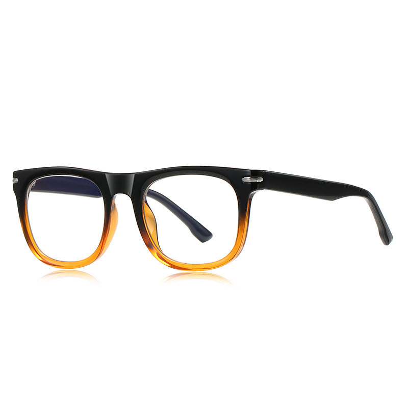 Dual Bar Rivet Rectangle Blue Light Blocking Glasses in Black & Amber Gradient
