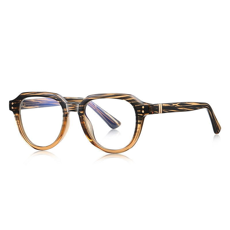Dual Rivet Crown Panto Blue Light Blocking Glasses in Amber Tiger Tortoiseshell