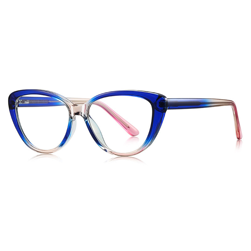 Feline Cat Eye Blue Light Blocking Glasses in Royal Blue to Clear Gradient Ombré