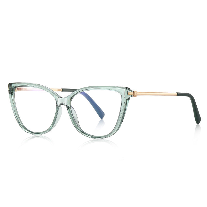 Gold Temple Butterfly Cat Eye Blue Light Blocking Glasses in Sage Green & Gold