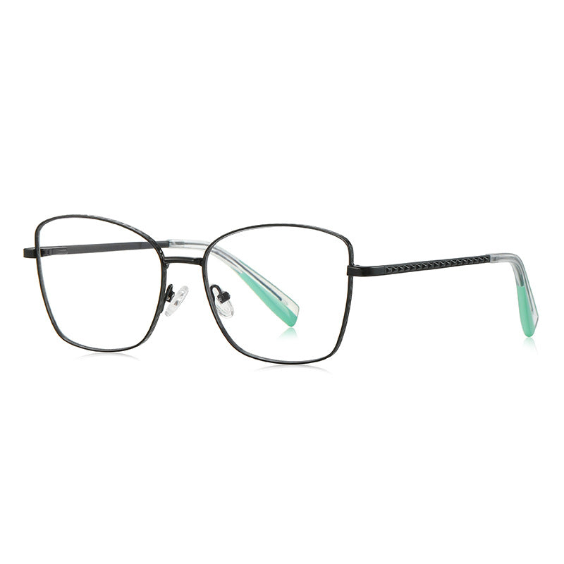 Braided Temple Metal Square Blue Light Blocking Glasses in Rose Gold with Pink Enamel Rim