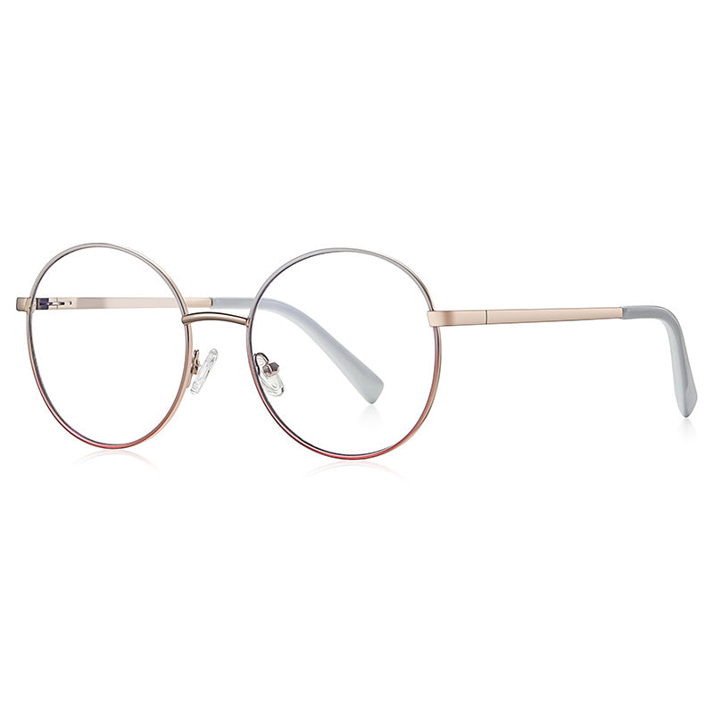 Enamel Rim Round Metal Blue Light Blocking Glasses in Rose Gold & Pink/Silver Rim