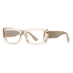 Chevron Temple Rectangle Blue Light Blocking Glasses in Translucent Champagne Nude