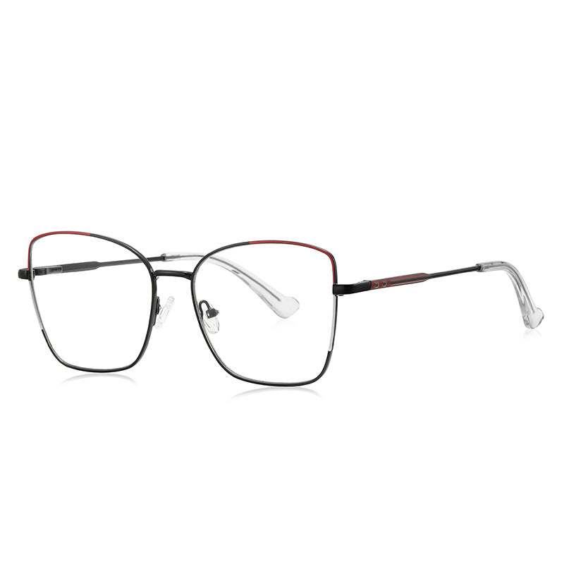Colorblock Metal Butterfly Blue Light Blocking Glasses in Matte Black with Crimson Red Enamel