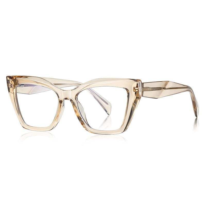 Faceted Cat Eye Blue Light Blocking Glasses in Translucent Champagne