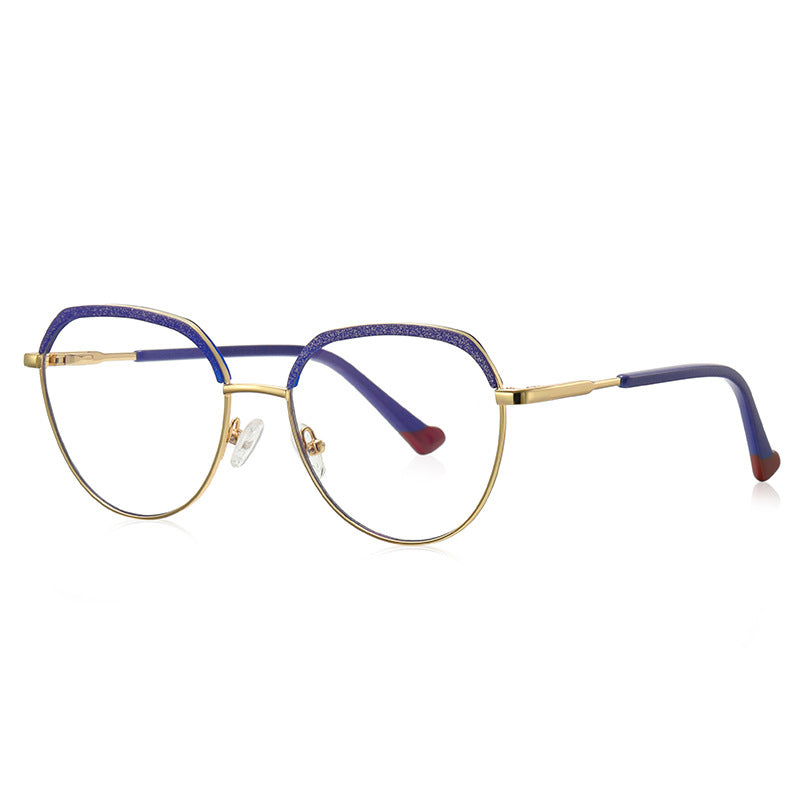 LENSVA Glitter Brow Round Spring Hinge Blue Light Glasses in Royal Blue Glitter and Gold