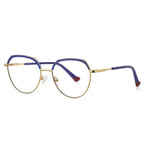 LENSVA Glitter Brow Round Spring Hinge Blue Light Glasses in Royal Blue Glitter and Gold