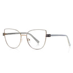 Grid Hinge Metal Cat Eye Blue Light Blocking Glasses in Silver with Royal Blue Enamel Rim