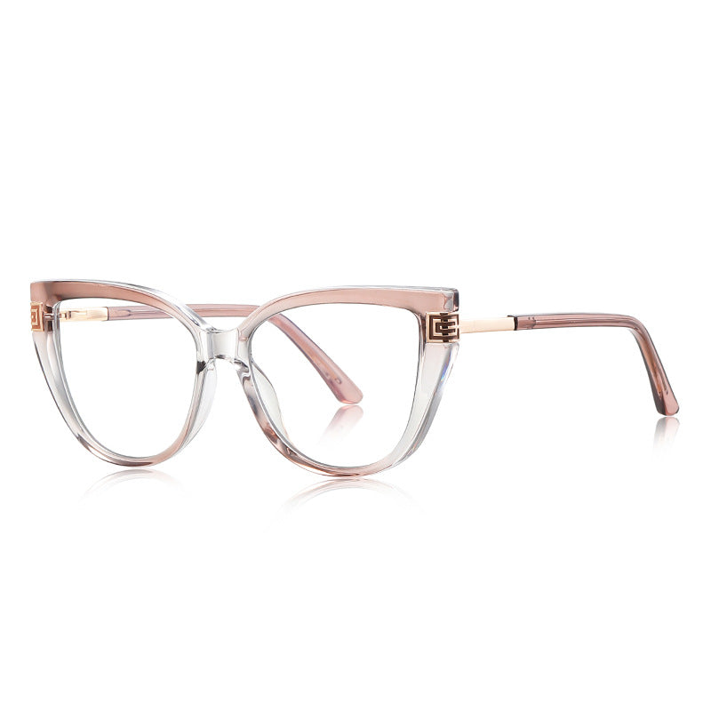 Greek Key Cat Eye Blue Light Blocking Glasses in Translucent Blush Pink
