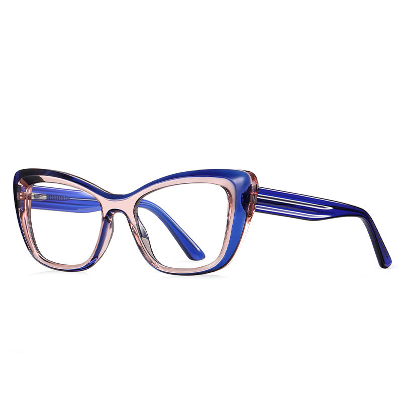 Fluted Temple Cat Eye Blue Light Blocking Glasses in Two-Tone Blue & Pink