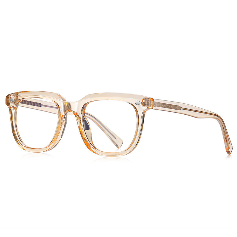 Diamond Rivet Square Blue Light Blocking Glasses in Translucent Champagne Tan