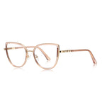 Segmented Temple Metal Cat Eye Blue Light Blocking Glasses in Rose Gold & Blush Pink