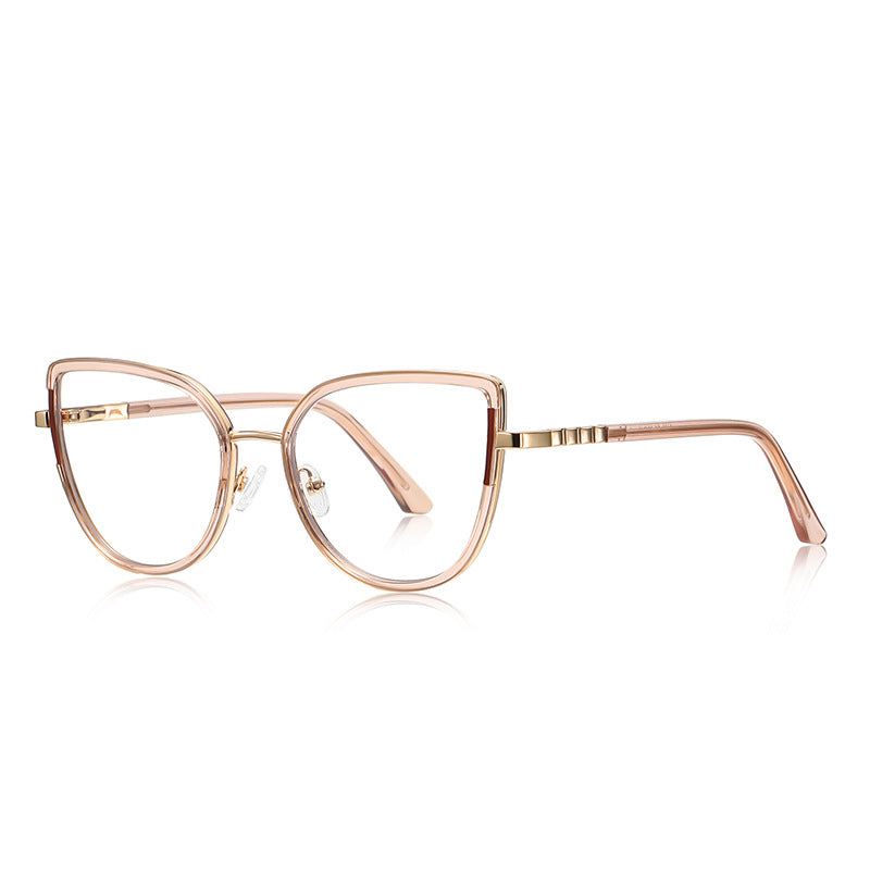 Segmented Temple Metal Cat Eye Blue Light Blocking Glasses in Rose Gold & Blush Pink