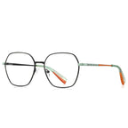 Colorblock Temple Geometric Square Spring Hinge Blue Light Glasses in Matte Black with Mint Green and Orange Temples