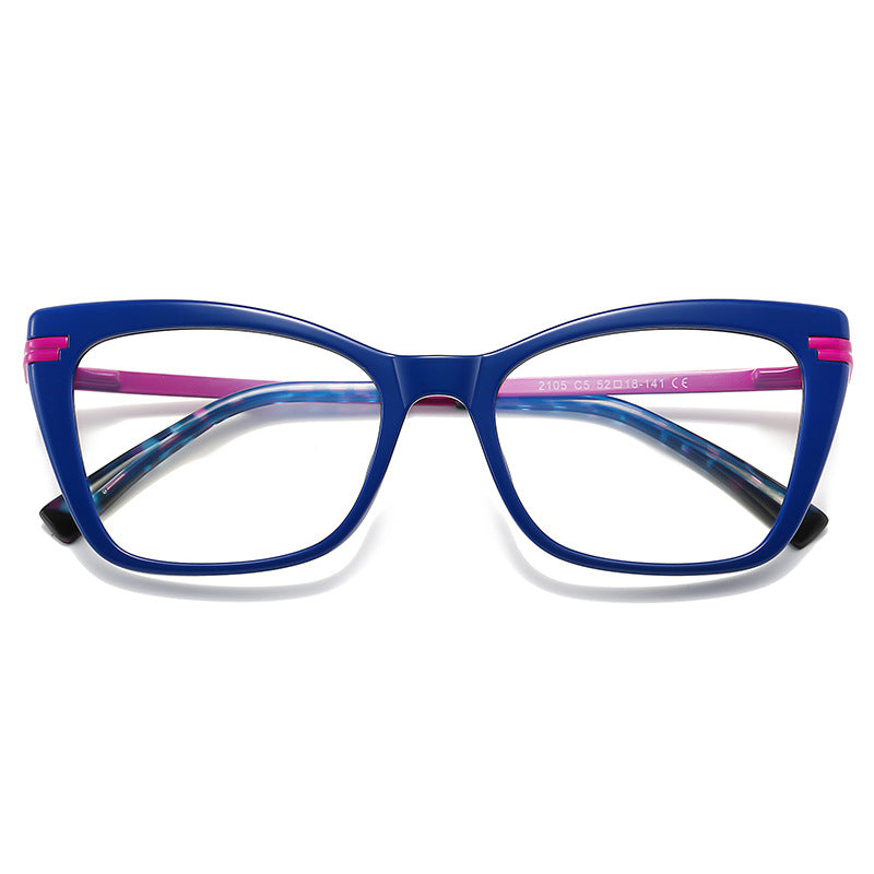 Dual Bar Cat Eye Blue Light Blocking Glasses in Royal Blue & Neon Pink