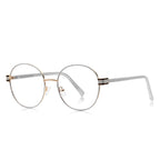 Fluted Hinge Metal Round Blue Light Blocking Glasses in Silver with White Tips