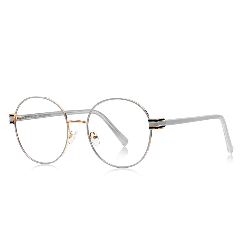 Fluted Hinge Metal Round Blue Light Blocking Glasses in Silver with White Tips