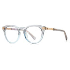 Ribbed Bar Round Blue Light Blocking Glasses in Translucent Sky Ice with Gold Ribbed Bar Accents